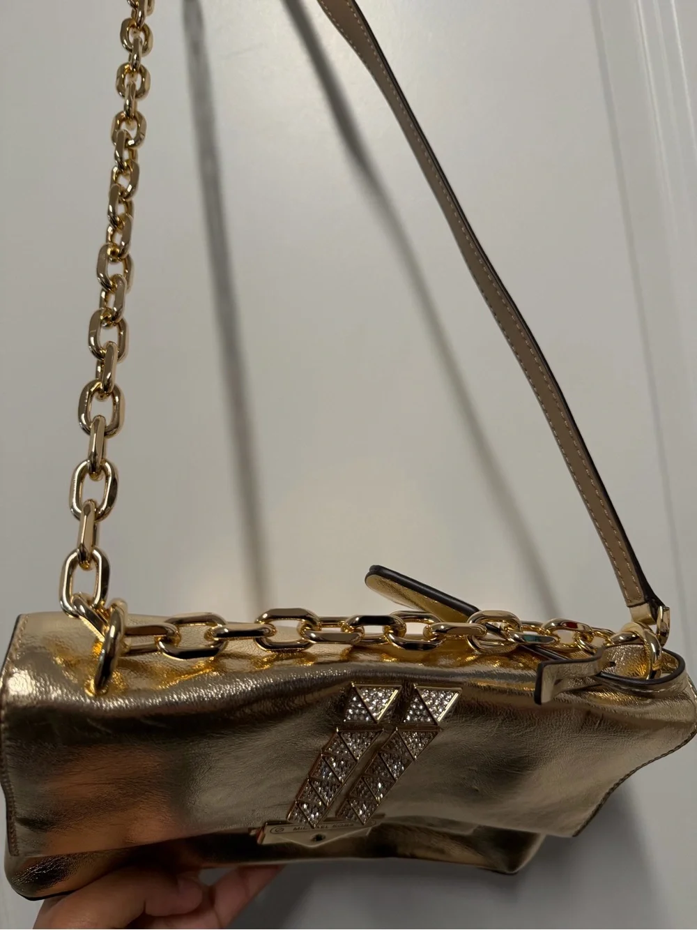 NWT Michael Kors Cece Medium Pale Gold Studded Chain Shoulder Crossbody Bag